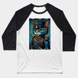 Blue Cat Soldier in Uniform Baseball T-Shirt